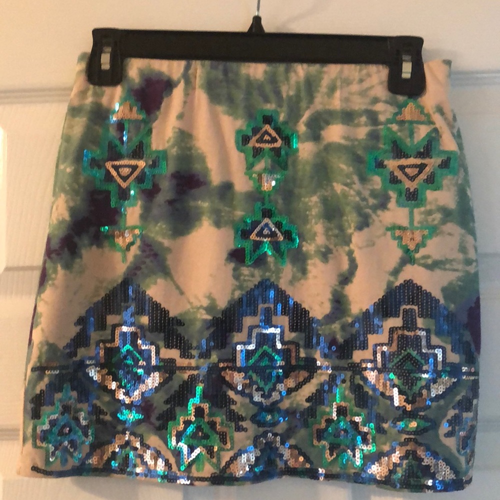 Short tie dye sparkle skirt.